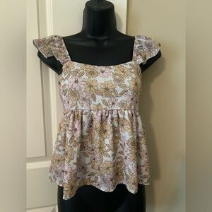 Altar’d State Floral Blouse with flutter cap sleeves